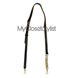 NEW Bandolier Crossbody Curb Chain Adjustable Leather Strap! Gold Black